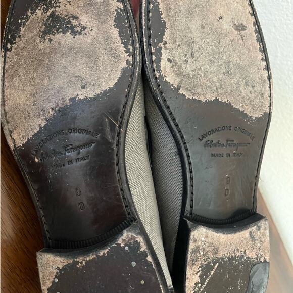 Salvatore Ferragamo Mens BERTO Loafers Silver Gancini Horse Bit Shoes Sz 9